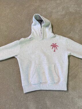 Pink Palm Puff Hoodie Size XXS White and Pink Hibiscus Hoodie